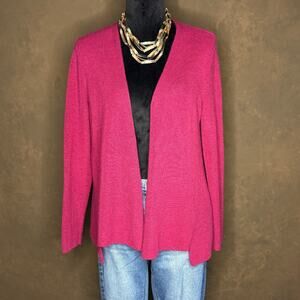 Eileen Fisher Cardigan Sweater Womens Small Open Front 100% Wool Pink Layer